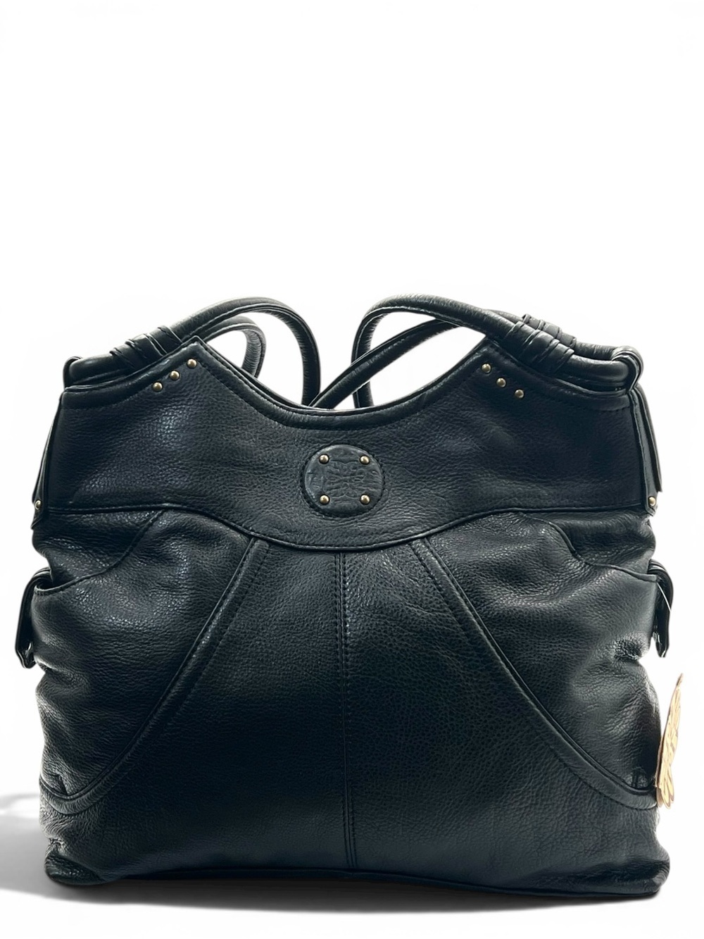Pietra Borsa Stevie Hobo Bag Black Pebbled Leather Studded Shoulder Slouchy Boho - Picture 3 of 12